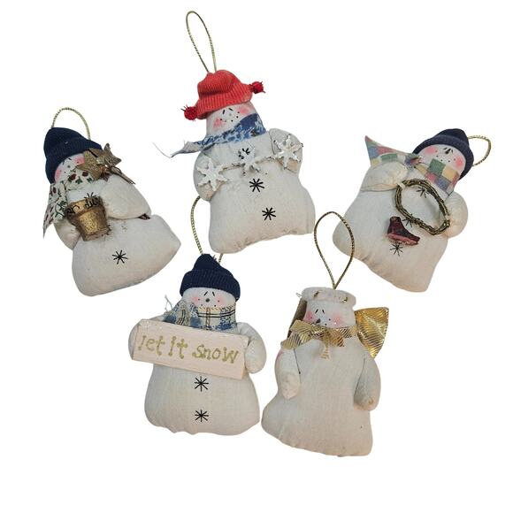 5 Cute Vintage Stuffed Snowmen Ornaments Fridge Magnets Angel Christmas Winter - Picture 1 of 7